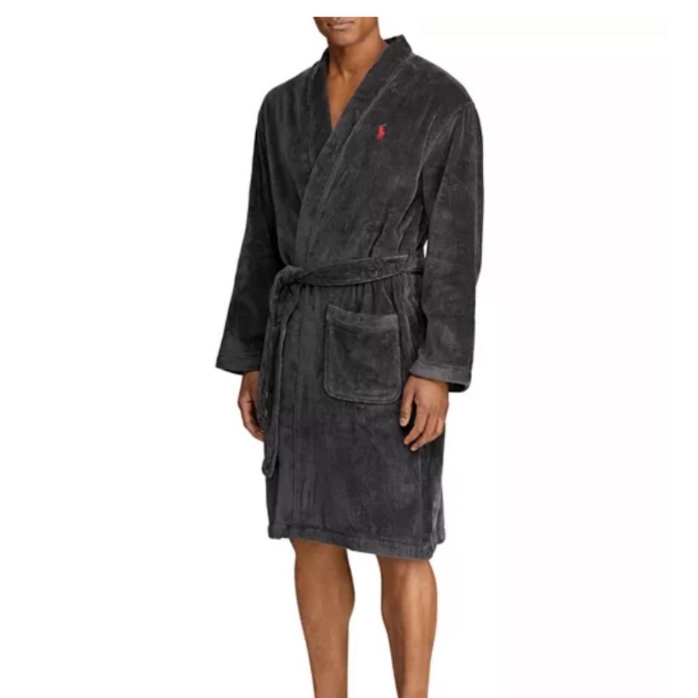 Polo Ralph Lauren Gray Terry Velour kimono style bathrobe EUC size L/XL - Picture 2 of 11